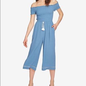 1. State blue smocked off shoulder cropped boho medium tie waist